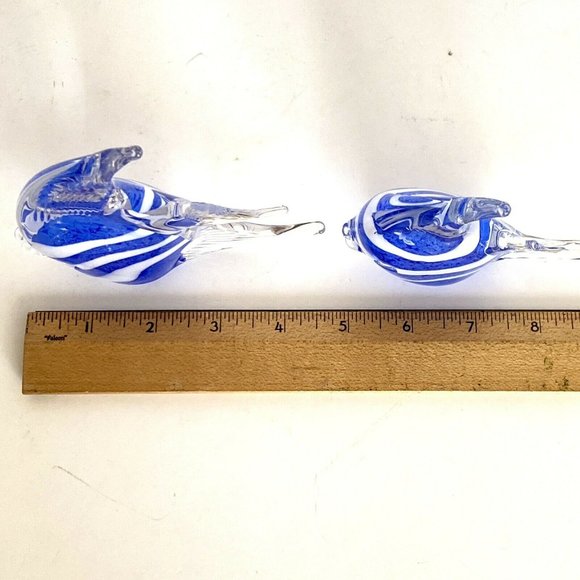 Glass Kissing Fish Sculpture Pair Blue White - Picture 9 of 9